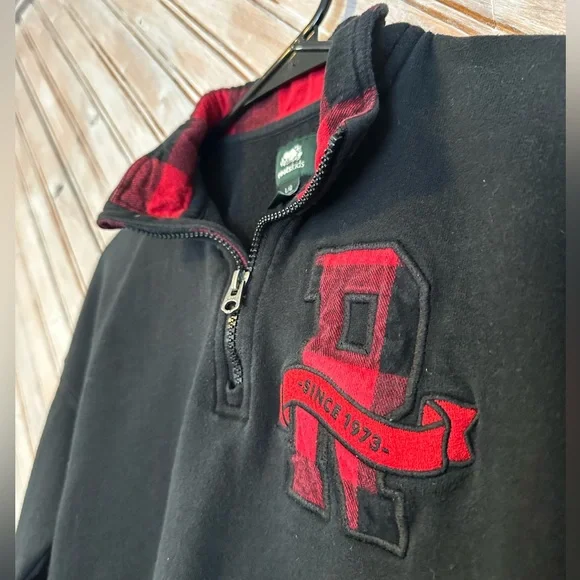 Roots Black Crop Style Pullover Sweater Red Plaid Trim Patch Logo - Picture 4 of 7